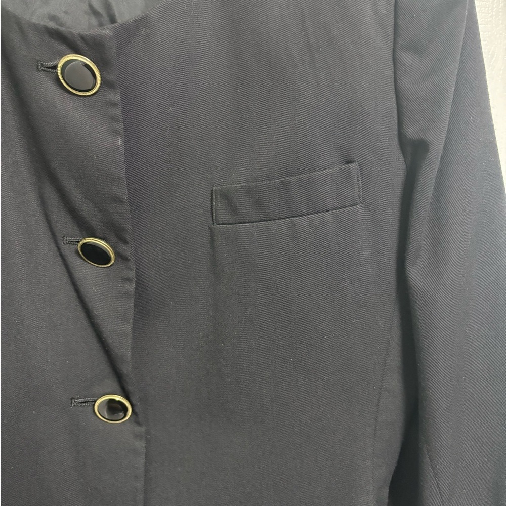 Sheridan Square Vintage Button Up Blazer W/ Shoulder Pads Black Womens Size 14 - Picture 2 of 7